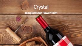  Presentation with corkscrew - PPT layouts with red wine bottle bowl with corks and corkscrew view from above over rustic wooden table background background and a coral colored foreground