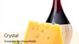  Presentation with red wine cheese - Slide set having red-wine-bottle-cheese background and a yellow colored foreground