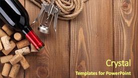  Presentation with corkscrew - Audience pleasing presentation design consisting of red wine bottle heap of corks and corkscrew view from above over rustic wooden table background with copy space backdrop and a tawny brown colored foreground