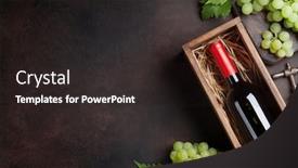  Presentation with bottle red wine - PPT layouts with red wine bottle in box and grapes on stone table top view with space for your text background and a wine colored foreground