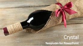  Presentation with bottle red wine - PPT layouts enhanced with red wine bottle wrapped in burlap cloth on wooden planks background background and a coral colored foreground