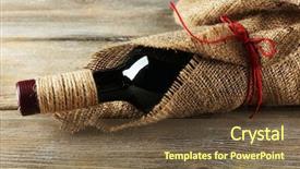  Presentation with bottle red wine - Slide deck consisting of red wine bottle wrapped in burlap cloth on wooden planks background background and a tawny brown colored foreground