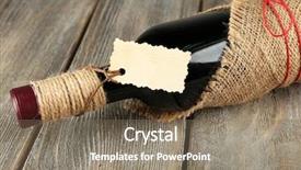  Presentation with bottle red wine - Colorful slides enhanced with red wine bottle wrapped in burlap cloth on wooden planks background backdrop and a coral colored foreground