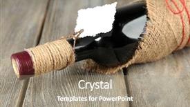  Presentation with bottle red wine - Presentation theme enhanced with red wine bottle wrapped in burlap cloth on wooden planks background background and a coral colored foreground