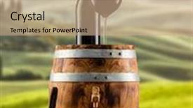  Presentation with wine barrel - Amazing slide deck having red wine glass with bottle served on wooden barrel vineyard on background copyspace for text backdrop and a coral colored foreground