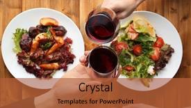  Presentation with woman covering man mouth hand - Slide deck enhanced with red wine glasses in restaurant background and a red colored foreground