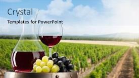  Presentation with wine barrel - Presentation theme with red-wine-in-decanter background and a light blue colored foreground