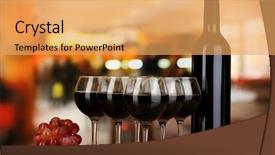  Presentation with bottle red wine - PPT theme enhanced with red wine in glass background and a yellow colored foreground