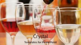  Presentation with close up pouring oil - Presentation theme having red wine pouring into glasses background and a coral colored foreground