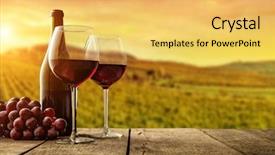  Presentation with vineyard - Slides having red wine served on wooden background and a yellow colored foreground