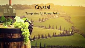  Presentation with wine green - Audience pleasing PPT theme consisting of red wine with barrel backdrop and a yellow colored foreground