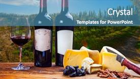  Presentation with red wine cheese - Beautiful presentation theme featuring red wine with cheese backdrop and a teal colored foreground
