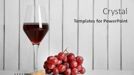  Presentation with grape - PPT theme consisting of red wine with grape on wooden wall background background and a light gray colored foreground