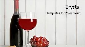  Presentation with grape - Audience pleasing PPT theme consisting of red wine with grape on wooden wall background backdrop and a white colored foreground
