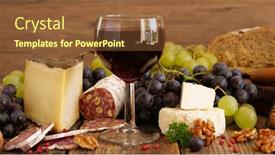  Presentation with red wine cheese - PPT layouts enhanced with red wine with salami grape and cheese background and a tawny brown colored foreground