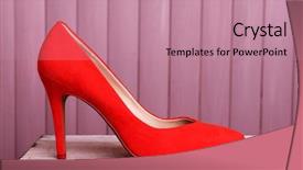  Presentation with running women shoes silhouette - Beautiful PPT layouts featuring red women shoes on wooden backdrop and a  colored foreground