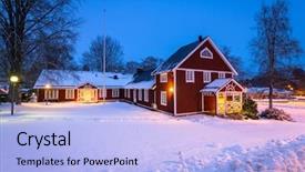  Presentation with red chinese winter festival - Colorful PPT theme enhanced with red wooden house in sweden backdrop and a light blue colored foreground