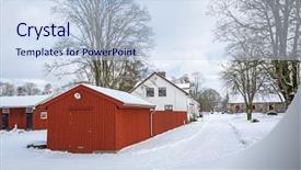  Presentation with scenery - Audience pleasing presentation design consisting of red wooden houses in sweden backdrop and a light blue colored foreground