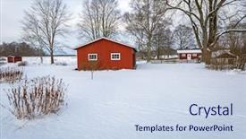  Presentation with red chinese winter festival - Presentation theme featuring red wooden houses in sweden background and a sky blue colored foreground