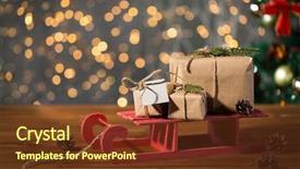  Presentation with new year streamer - Cool new PPT theme with red wooden sleigh over christmas backdrop and a tawny brown colored foreground