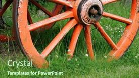  Presentation with wheel - Presentation design having red-wooden-wagon-wheel background and a tawny brown colored foreground