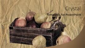  Presentation with yellow paper - Amazing slide set having red yellow and green pears in a wooden crate antique effect brown paper background backdrop and a coral colored foreground