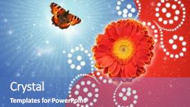  Presentation with dahlia - Amazing PPT theme having red yellow floral - dahlia flower and butterfly urticaria-face backdrop and a teal colored foreground