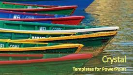  Presentation with green lake - Audience pleasing presentation theme consisting of red yellow green - color boats on phewa lake backdrop and a tawny brown colored foreground