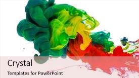  Presentation with ink - Beautiful PPT theme featuring red yellow green - colorful ink in water abstract backdrop and a coral colored foreground