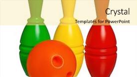  Presentation with bowling - PPT layouts consisting of red yellow green - colorful plastic skittles of toy background and a yellow colored foreground