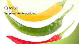  Presentation with bright colorful candy isolated - Slide set having red yellow green - three colorful chili peppers isolated background and a blonde colored foreground