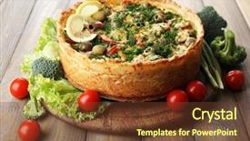  Presentation with cheese pie - Audience pleasing presentation theme consisting of red yellow green - vegetable pie with broccoli peas backdrop and a tawny brown colored foreground