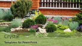  Presentation with home garden - PPT theme with reddening-flowers-in-a-home background and a yellow colored foreground