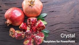  Presentation with pomegranate fruit - Presentation theme featuring reddish - opened ripe pomegranate fruit background and a dark gray colored foreground