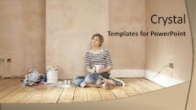  Presentation with coffee - Slides consisting of redevelopment - thoughtful woman holding coffee mug background and a coral colored foreground