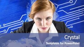  Presentation with digital fingerprint - Presentation theme enhanced with fingerprint on digital blue background background and a ocean colored foreground