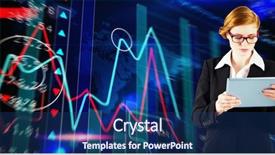  Presentation with shares - Slide deck featuring redhead businesswoman using her tablet pc against stocks and shares background and a ocean colored foreground