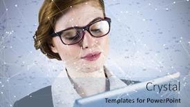  Presentation with constellation - Presentation having redhead businesswoman using her tablet pc against constellation of stars background and a light blue colored foreground