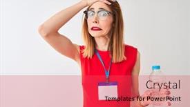  Presentation with drinking water - PPT layouts featuring redhead-businesswoman-wearing-id-card background and a red colored foreground