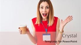  Presentation with winner cup - Slide set featuring redhead-businesswoman-wearing-id-card background and a lemonade colored foreground
