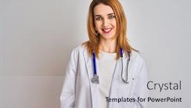  Presentation with cool - Amazing slide set having redhead-caucasian-doctor-woman-wearing backdrop and a light gray colored foreground