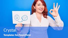  Presentation with coach - Cool new presentation design with redhead-coach-woman-asking backdrop and a cobalt blue colored foreground