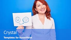  Presentation with coach - Amazing presentation theme having redhead-coach-woman-asking backdrop and a cobalt blue colored foreground