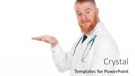 Presentation with advertising - Presentation theme having redhead-doctor-wearing-medical-gown background and a white colored foreground