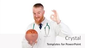  Presentation with medical - Slide set featuring redhead-doctor-with-a-medical background and a light gray colored foreground