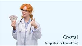  Presentation with doctor helps to get out of bed an elderly woman - PPT layouts enhanced with redhead doctor woman holding dollar background and a  colored foreground