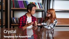  Presentation with little asian girl receiving vaccination - PPT theme enhanced with redhead girl in glasses talking background and a tawny brown colored foreground