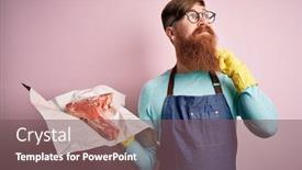  Presentation with butcher - PPT theme with redhead-irish-butcher-man background and a violet colored foreground