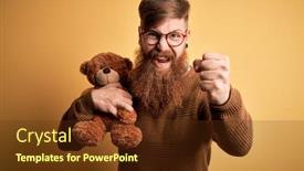  Presentation with teddy bear - Presentation theme featuring redhead-irish-man-with-beard background and a tawny brown colored foreground