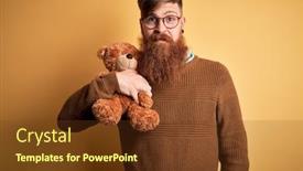  Presentation with teddy bear - PPT theme enhanced with redhead-irish-man-with-beard background and a tawny brown colored foreground